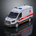 White Ambulance Vehicle With Blue Emergency Lights And Red Cross Sign
