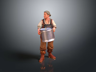 Man Holding Large Metal Bucket For Household Storage And Daily Use 3d model
