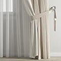 Beige And White Curtains With Sheer Panels And Tiebacks For Window Interior 3d model
