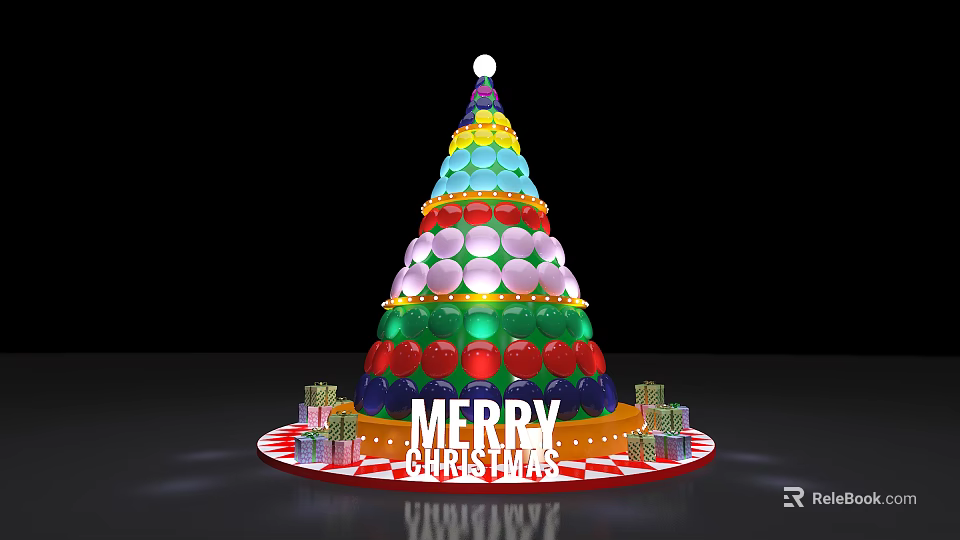 Colorful Bubble Ball Christmas Tree With Gifts And Merry Christmas Sign Decorative Design 3d model 