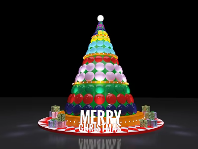 Colorful Bubble Ball Christmas Tree With Gifts And Merry Christmas Sign Decorative Design 3d model