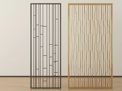 Stylish Black And Gold Room Dividers Featuring Geometric Hollow Designs 3d model