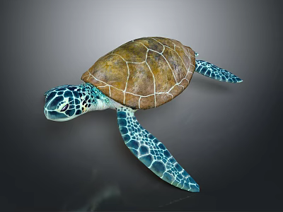 Vibrant Sea Turtle With Brown Patterned Shell And Blue Green Flippers Displaying Intricate Texture 3d model