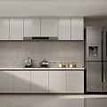 Modern Kitchen Interior With White Cabinets Stainless Steel Refrigerator And Countertop