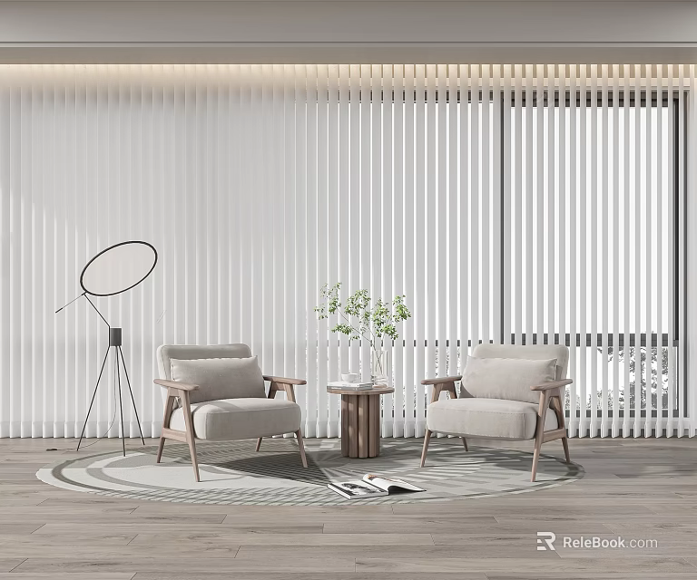 Casual Sofa Set In Light Gray With Wooden Legs Small Round Table And Green Plants 3d model 