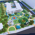 Vibrant Children's Playground With Green Lawns Circular Play Structures Slides Colorful Paths And Trees