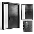 Black Modern Security Door With Glass Panel And Digital Lock Design