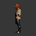 3D Man Character with Red Beard Apron White Shirt Blue Pants and Brown Boots
