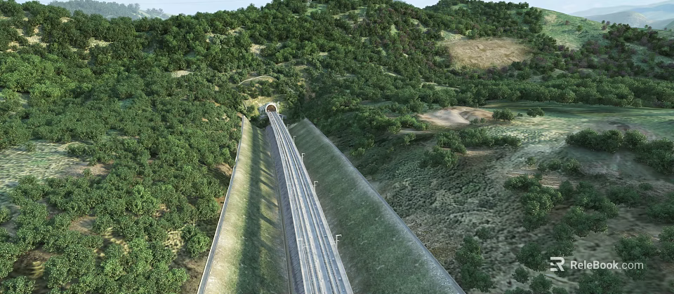Road Infrastructure With Tunnel And Highway Passing Through Lush Mountain Vegetation 3d model 