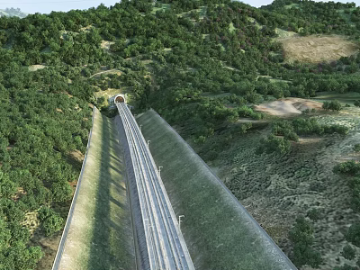 Road Infrastructure With Tunnel And Highway Passing Through Lush Mountain Vegetation 3d model