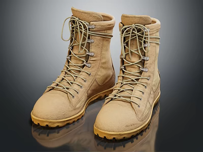 Beige High Top Lace Up Boots With Yellow Sole For Outdoor Activities And Daily Wear 3d model