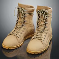 Beige High Top Lace Up Boots With Yellow Sole For Outdoor Activities And Daily Wear