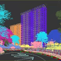 Modern High Rise Residential Building With Lush Trees Green Lawns Pond And Scenic Walkway