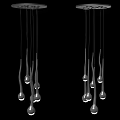 Modern Silver Ceiling Light with Multiple Hanging Curved Pendants and Spherical Ends
