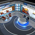 Professional TV Studio Setup With Large Screens Anchor Desk And Lighting 3d model