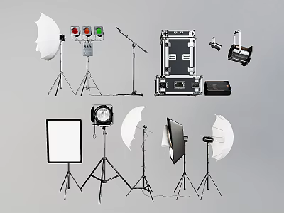 Commercial Photography Studio Equipment Including Softboxes Spotlights Tripods And Cases 3d model