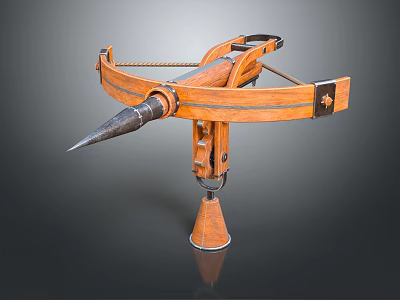 Ancient Medieval Crossbow With Wooden Frame Metal Parts And Spiked Bolt Stand 3d model