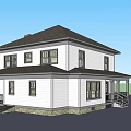 Two Story Single Family Home White Exterior Black Roof Brick Chimney Porch And Steps