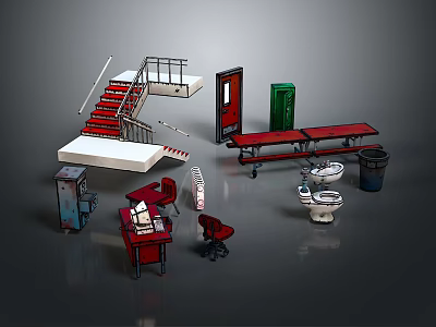 Modern Office Desk Setup With Chair Documents And Office Supplies On Surface 3d model