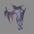 3D Model of Flying Creature with Purple Pink Wings Gray Body Horns and Yellow Eyes