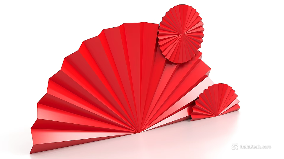Red Decorative Paper Fans Photo Spot For Check In And Taking 3d model 