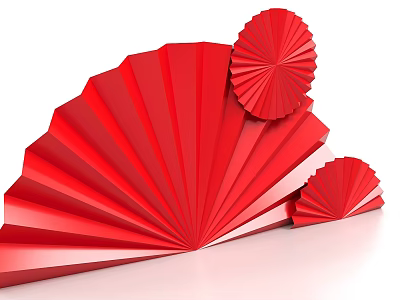 Red Decorative Paper Fans Photo Spot For Check In And Taking 3d model