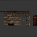 Brick Wall Structure Featuring Fireplace Arched Gate Wooden Door Bench And Rug