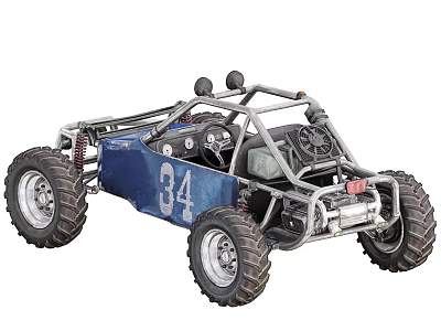 Blue Dune Buggy With Open Frame Large Tires And Number 34 Design 3d model