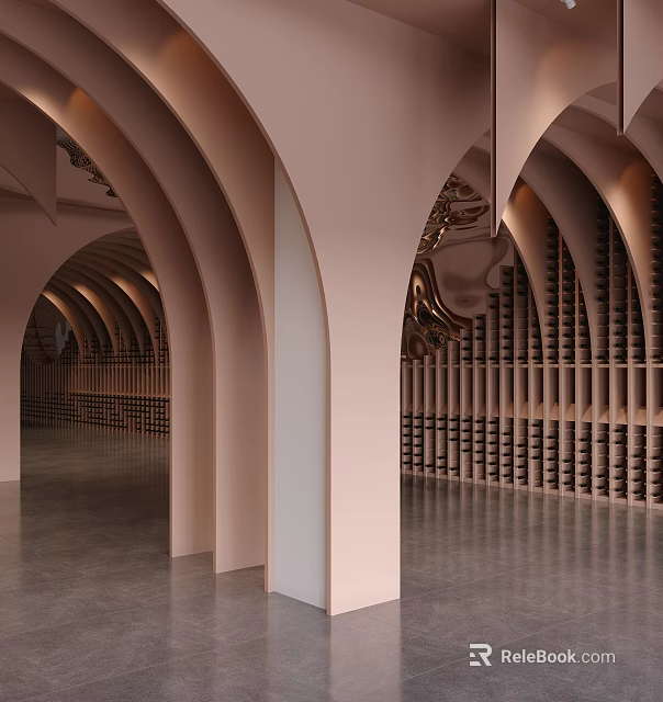 Tobacco And Liquor Store With Arched Structures And Wine Displays 3d model 