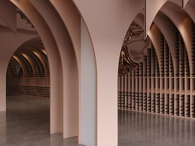 Tobacco And Liquor Store With Arched Structures And Wine Displays 3d model