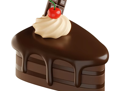 Delicious Chocolate Cake With Whipped Cream Fresh Cherry And Dripping Chocolate Sauce 3d model