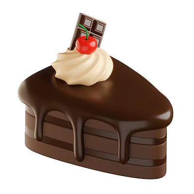 Delicious Chocolate Cake With Whipped Cream Fresh Cherry And Dripping Chocolate Sauce 3d model