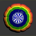 Vibrant Colorful Striped Hot Air Balloon With Decorative Top And Basket