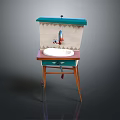 Vintage Bathroom Vanity With Green Brown Frame White Sink Faucet And Wooden Legs