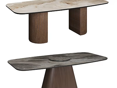 Elegant Modern Dining Table With Rectangular Marble Top And Wooden Conical Legs Design 3d model