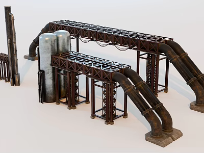 Heavy Duty Industrial Equipment With Large Metal Pipes And Steel Support Frames 3d model