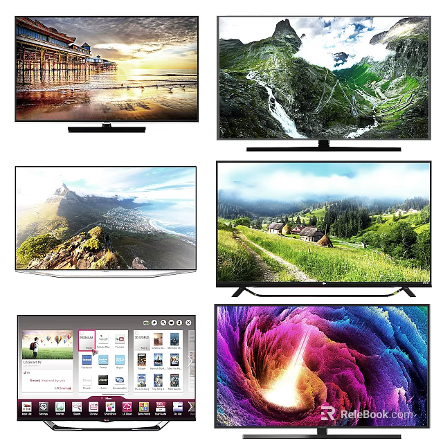 High Quality Televisions Displaying Various Scenic Views And Smart Interfaces 3d model