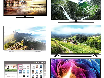 High Quality Televisions Displaying Various Scenic Views And Smart Interfaces 3d model