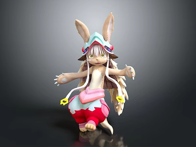 Rabbit Like Creature Character With Bunny Ears Long Hair Pink And White Outfit Arms Outstretched 3d model