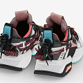 Modern Stylish Sneakers Featuring Gray Red White Color Yellow Laces And Blue Sole Details