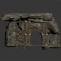 Ancient Stone Archway Structure With Wooden Framework And Stone Wall Details 3d model