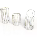 Three White Coated Metal Mesh Decorative Containers For Home Decor