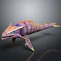 Game Movie Fantasy Monster Character With Purple Orange Stripes Sharp Fangs Green Eyes