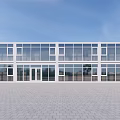 White Two Story Container Building With Large Glass Windows Balcony And Staircase