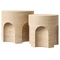 Modern Minimalist Beige Travertine Cylindrical Side Tables With Arched Base 3d model