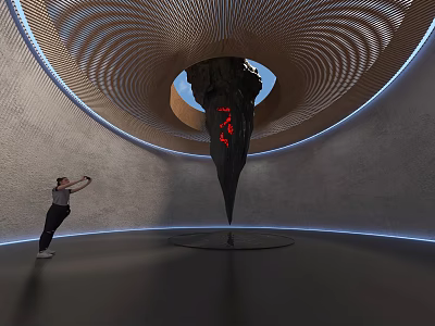 Spiral Art Installation With Black Pointed Structure Red Details And Blue Lighting 3d model
