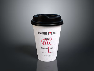 ESPRESSLAB Paper Coffee Cup With Cake Text And Black Lid Design 3d model