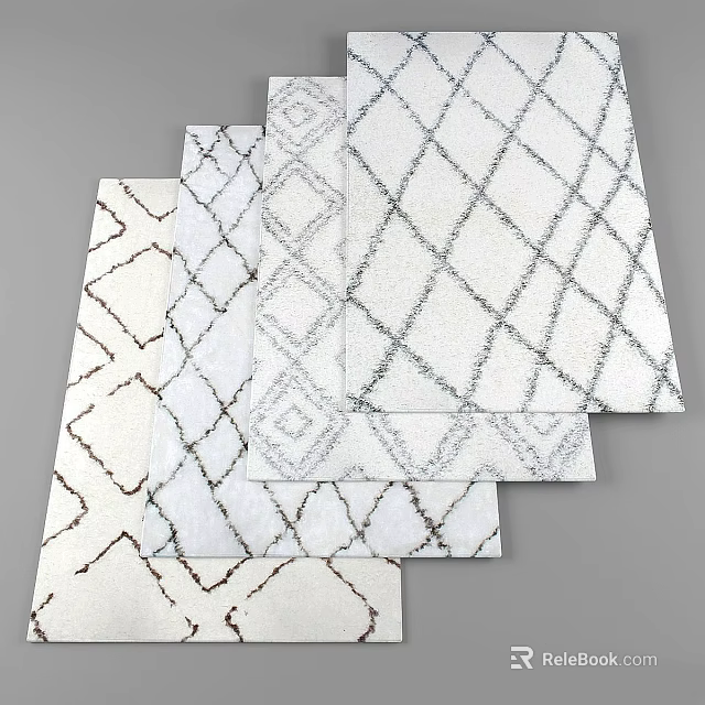 Square Rugs Featuring Various Geometric Patterns And Modern Design On White Background 3d model
