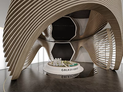 Modern Sales Office With Curved Wooden Structure And Galaxy First Sand Table Model 3d model
