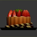 Fresh Strawberry Tart with Red Berries Striped Wafer Sticks and Powdered Sugar on Black Tray